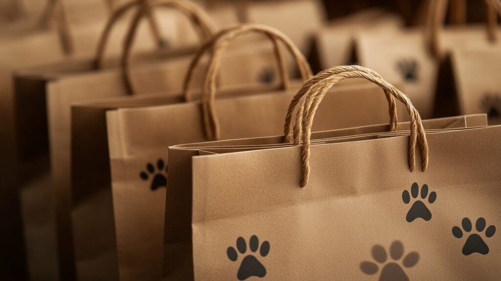 Minimalist shopping bags with cute paw print designs in London
