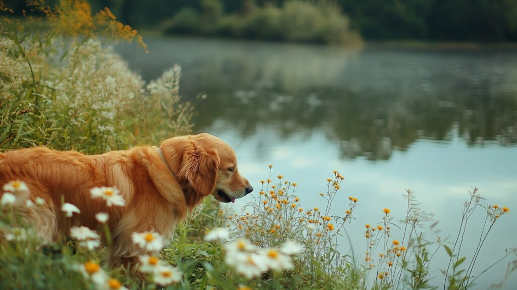 Dog enjoying nature at a peaceful Florida lakeside park