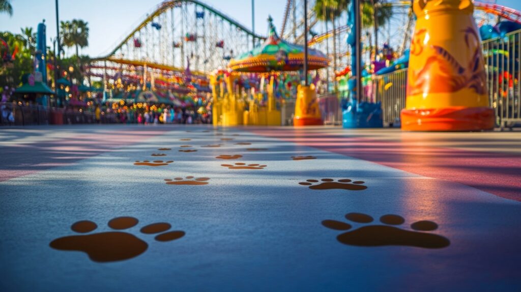 Minimalist theme park rides with playful paw prints design