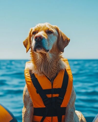 Dog enjoying a boat tour with crystal-clear waters in Lahaina