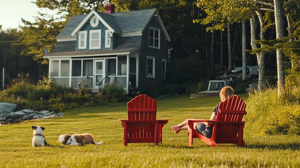 Seaside Mid-Coast Maine Pet-Friendly Cottage with pets on lawn