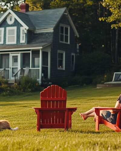 Seaside Mid-Coast Maine Pet-Friendly Cottage with pets on lawn