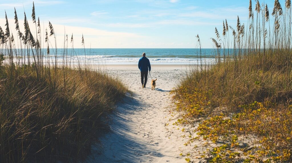 Porch view of North Myrtle Beach Pet-Friendly Rentals with pets walking