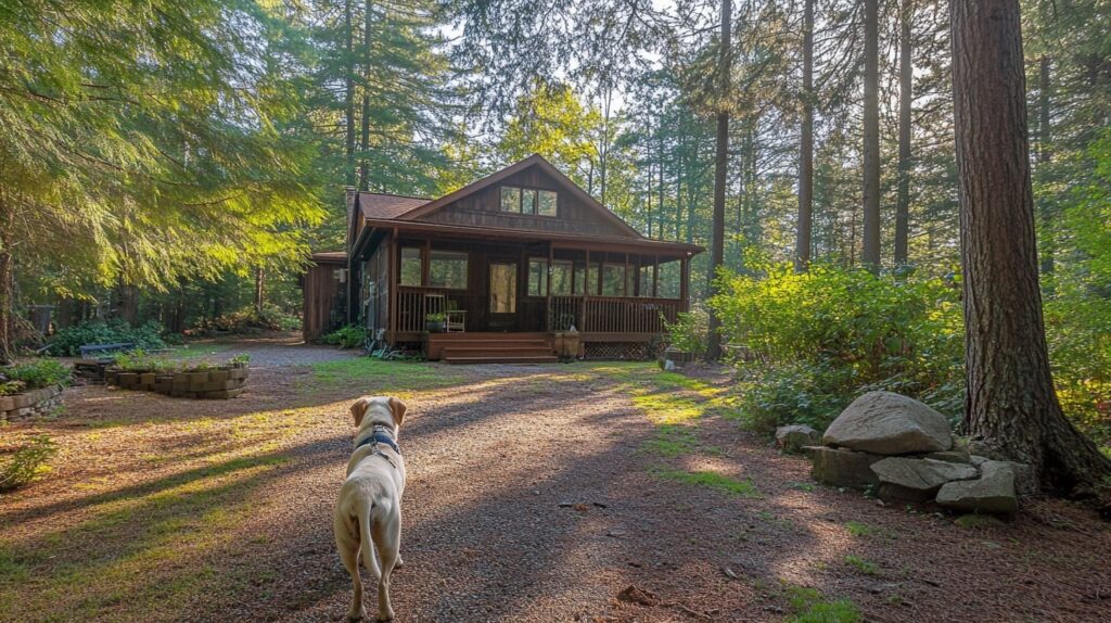 Forest-side Stevensville Michigan Pet-friendly Rentals with pet on leash